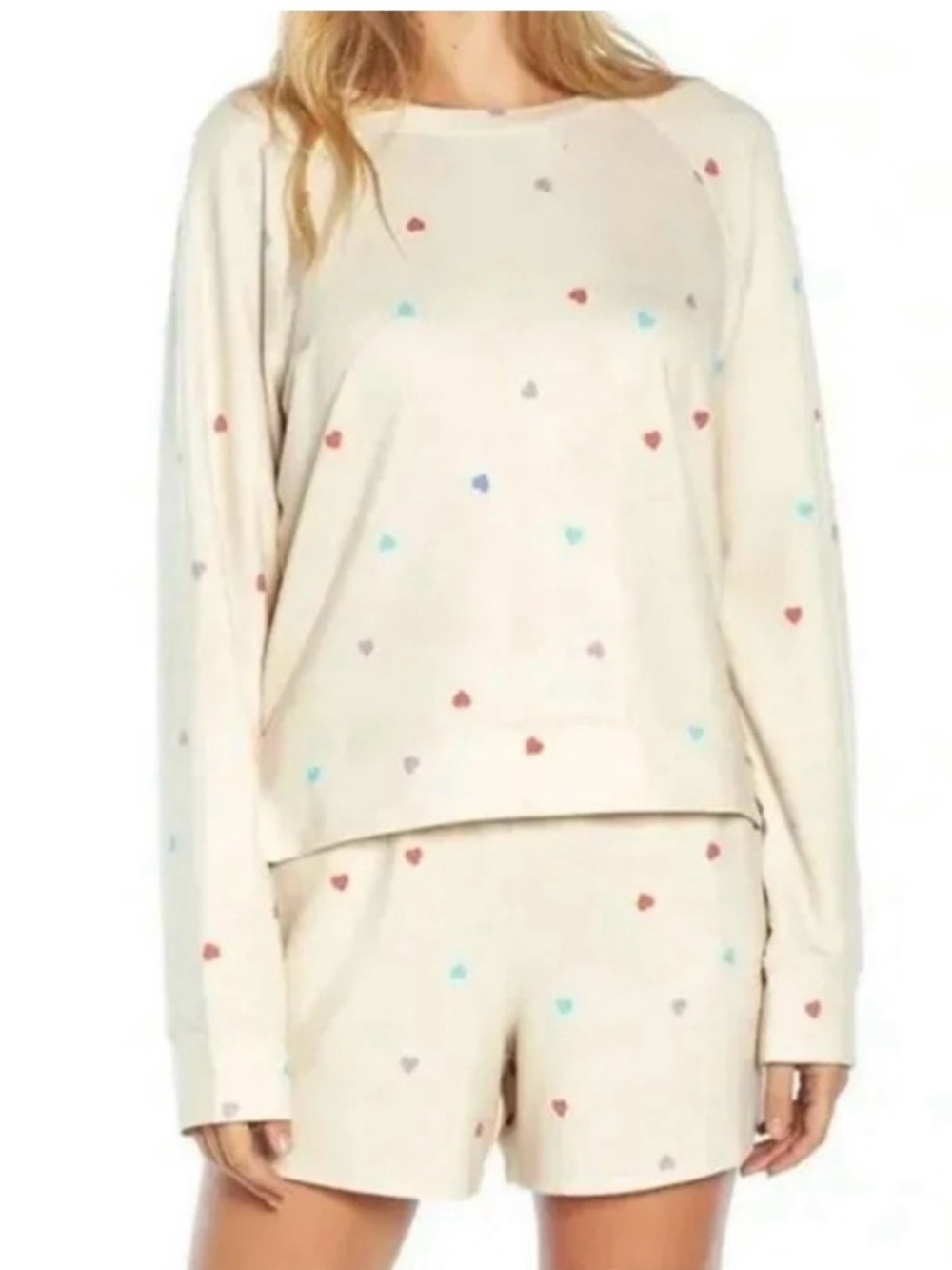 Wildfox Cream Lounge Set with Small Heart Accents